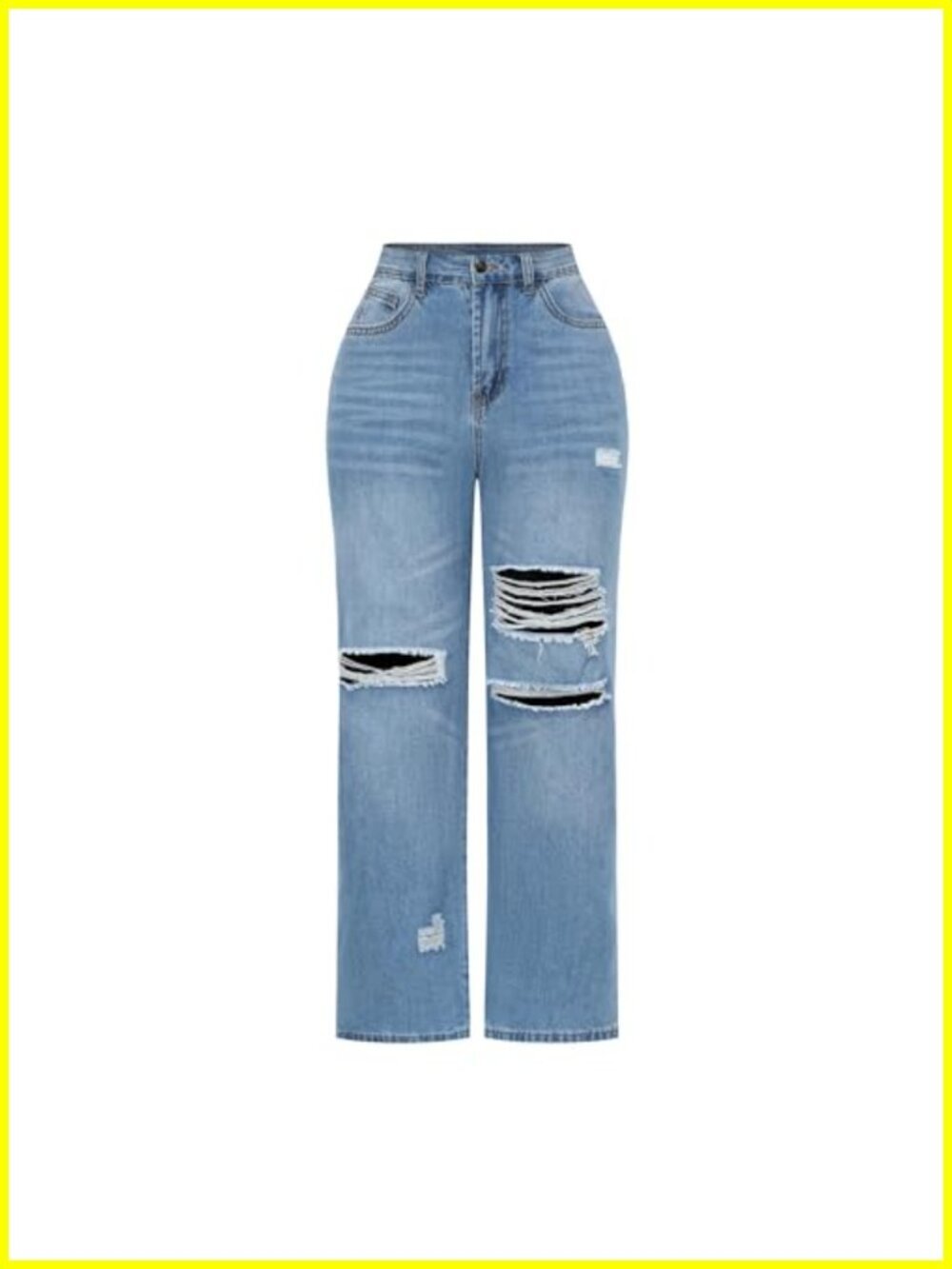 High Waisted Wide Leg Jeans, Stretchy Distressed Denim Pants, Trendy Ripped